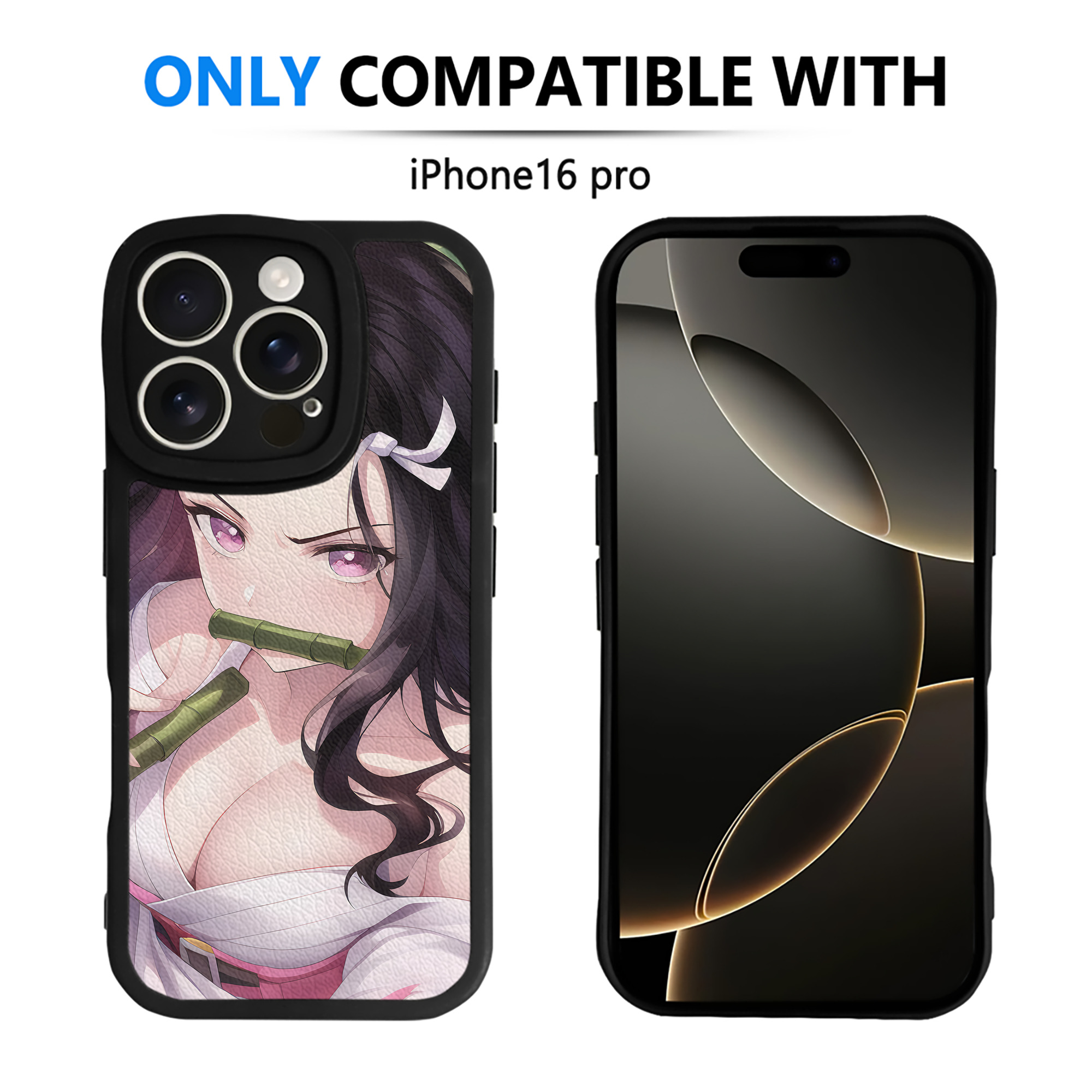 （画像用） 鬼滅の刃（きめつのやいば）竈門 禰󠄀豆子／かまど ねずこ Kamado Nezuko 【iPhone 16シリーズ対応】シリコンスマホケース（レザー調） 材質：シリコン